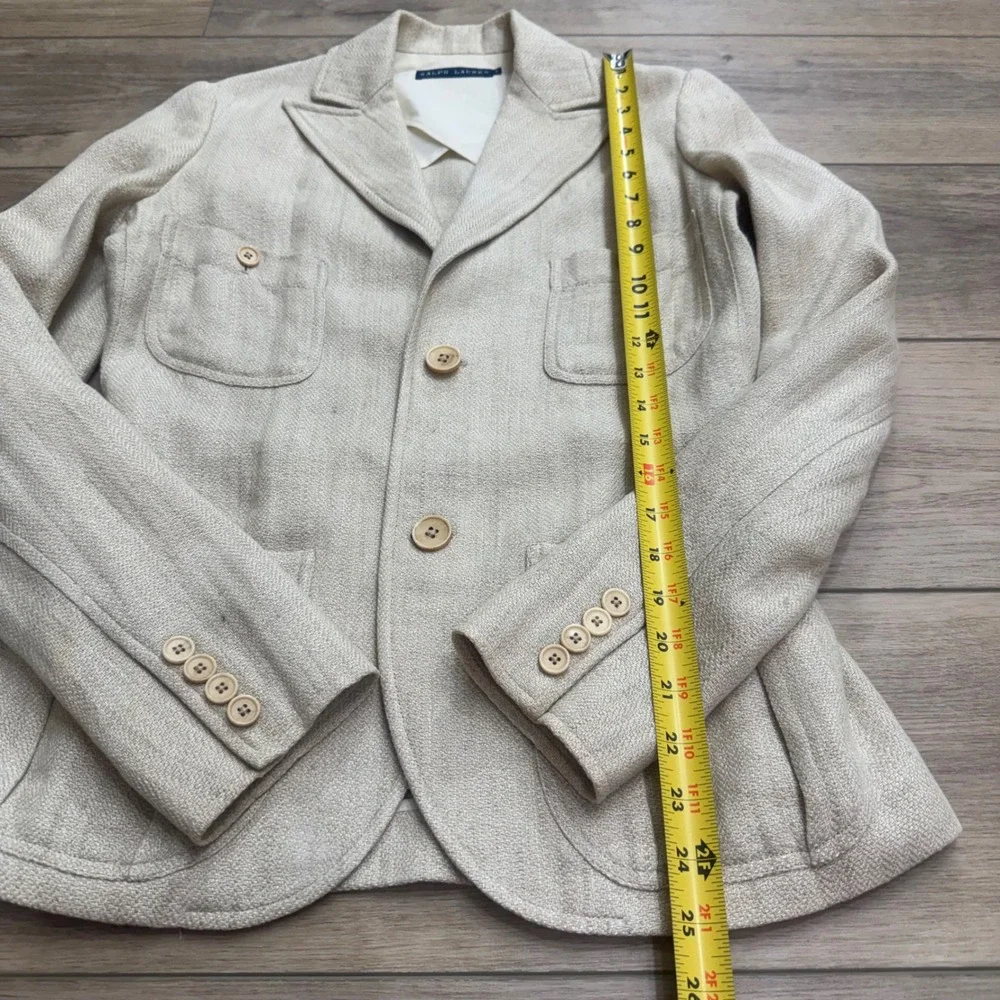 Ralph Lauren Cream Linen Herringbone Safari Blazer Jacket Capsule Italy Size 6 - Picture 14 of 15